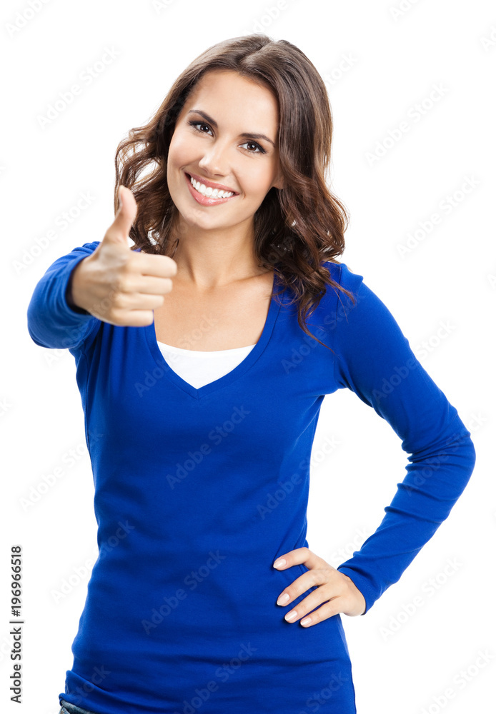 Woman showing thumbs up gesture, isolated Woman showing thumbs up gesture, isolated