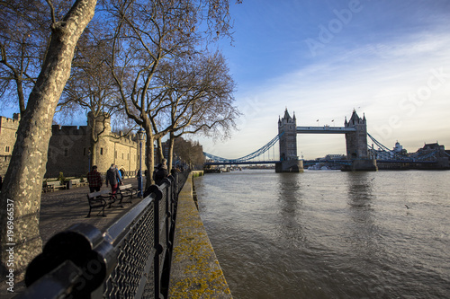 Tower Bridge is a combined bascule and suspension bridge in London built between 1886 and 1894. The bridge crosses the River Thames close to the Tower of London.