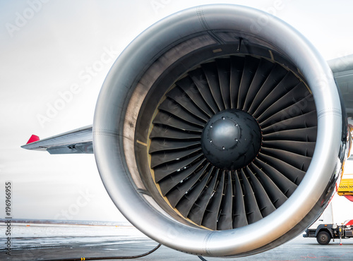 Close-up of engine of jet plane