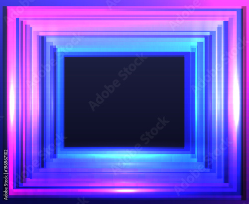 Abstract frame with neon squares on black background. Vector illustration for your graphic design.