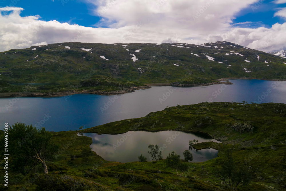 Panoramic view to Hardangervidda plateau and Kjelavatn lake in Norway