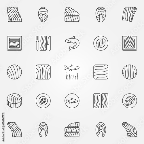 Salmon icons set. Vector trout or salmon fish steak symbols