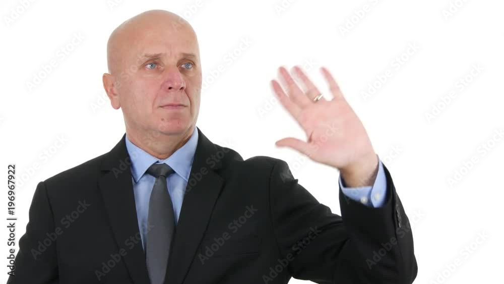 Serious Businessman Image Before a Business Meeting Make Hello Hand Gestures Serious Businessman Image Before a Business Meeting Make Hello Hand Gestures
