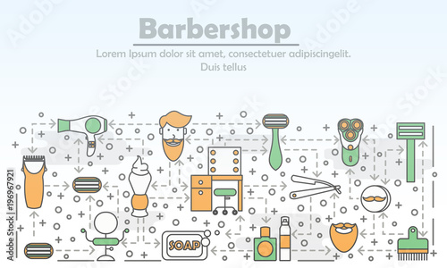 Barbershop advertising vector flat line art illustration