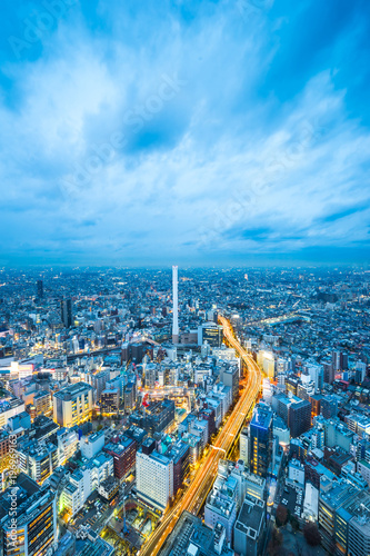 Asia business concept for real estate and corporate construction - panoramic modern city skyline aerial view of Ikebukuro and expressway in tokyo  Japan