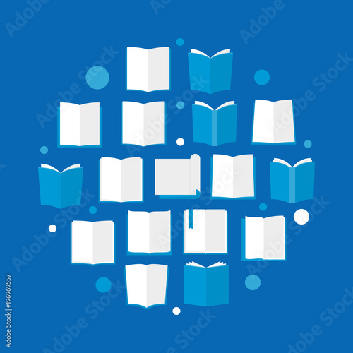 Books blue flat illustration. Vector book reading circular sign