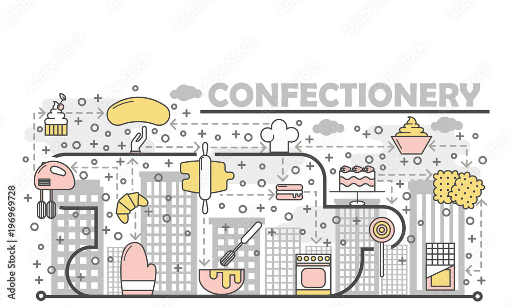 Confectionery concept vector flat line art illustration