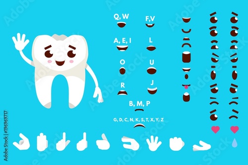 Smiling tooth animated character. Caries prevention concept. Vector illustration.