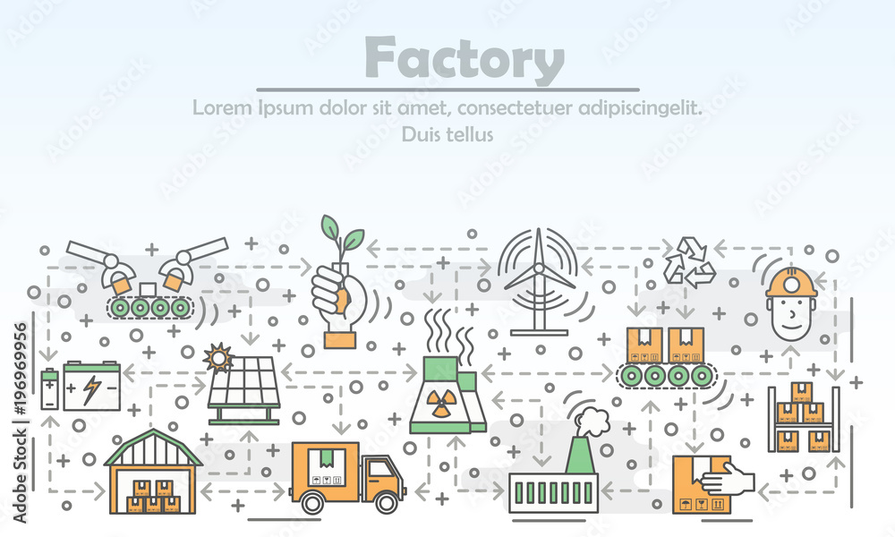 Ecological factory advertising vector flat line art illustration