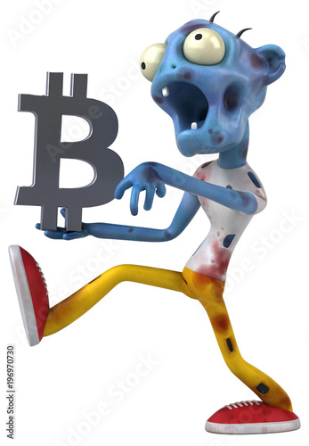 Zombie and bitcoin - 3D Illustration