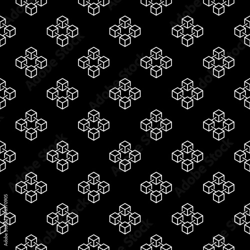 Blockchain cubes outline vector seamless pattern