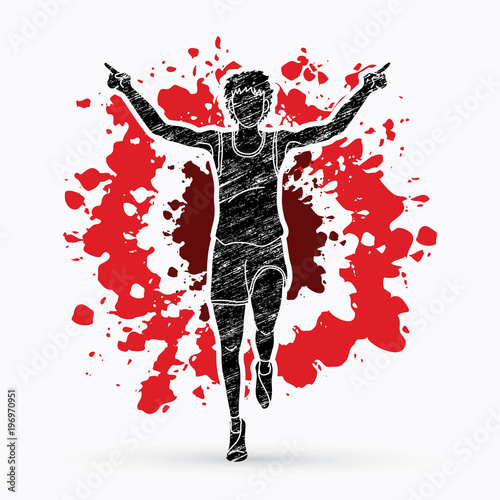 Runner jogger, Athletic Running , the winner designed on splatter color graphic vector