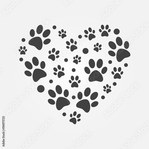Dark paw prints in heart shape vector illustration
