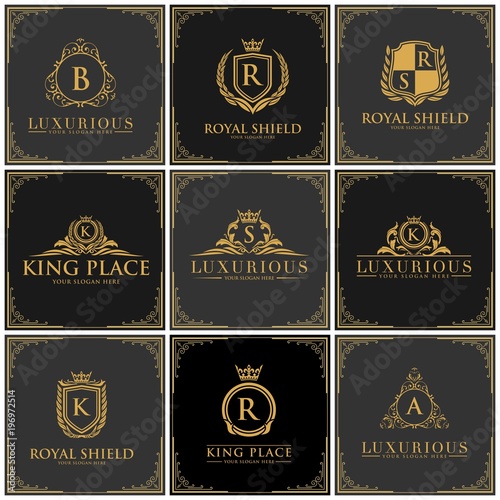 Luxury Letter Logo Set, Luxury Logos template flourishes calligraphic elegant ornament lines. Business sign, identity for Restaurant, Royalty, Boutique, Hotel, Heraldic, Jewelry, Fashion etc