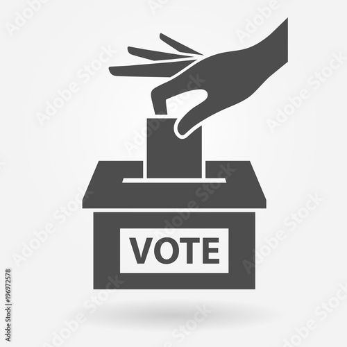 Voting icon concept. Hand putting voting paper into the ballot box