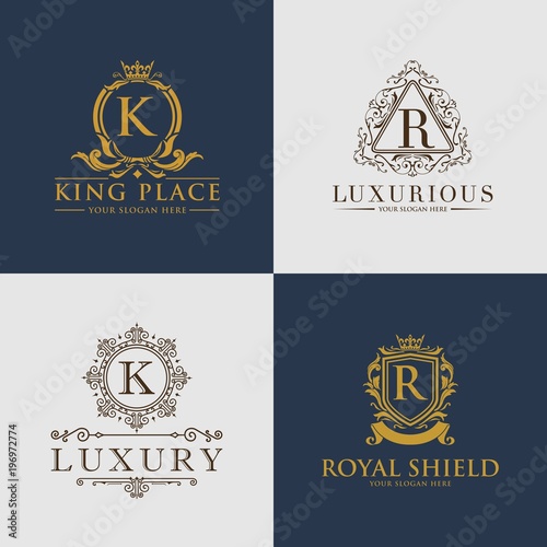 Luxury Letter Logo set, Luxury Logos template flourishes calligraphic elegant ornament lines. Business sign, identity for Restaurant, Royalty, Boutique, Hotel, Heraldic, Jewelry, Fashion etc