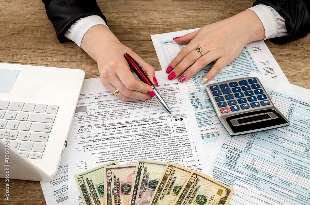 tax form 1040, laptop, hands, money tax form 1040, laptop, hands, money