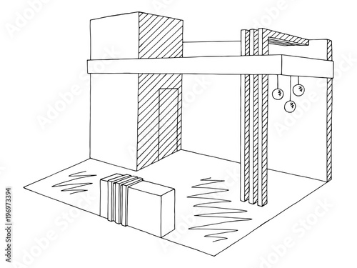 Exhibition stand graphic interior black white sketch illustration vector