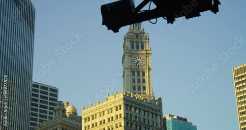 The Wrigley Building seen from under a bridge