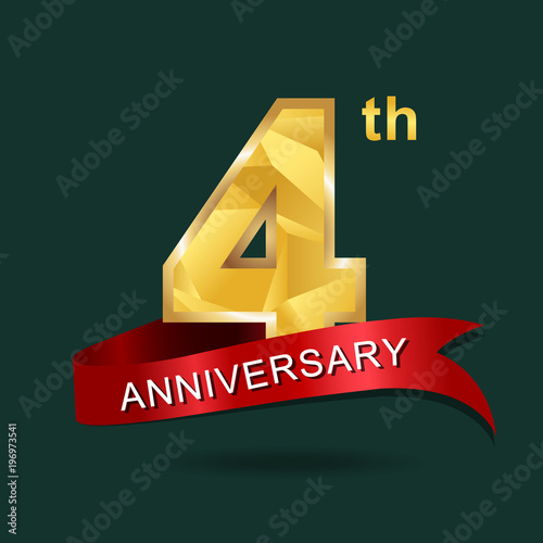 4th anniversary, aniversary, years anniversary celebration logotype. Logo,numbers and ribbon anniversary.