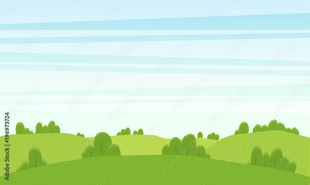 Cartoon summer landscape with green hills
