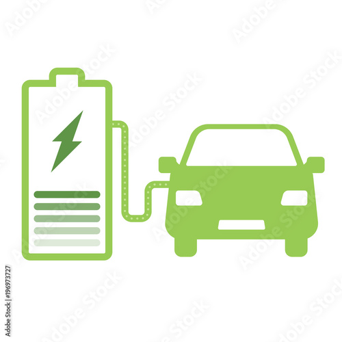Electric car and Electrical charging station green symbol