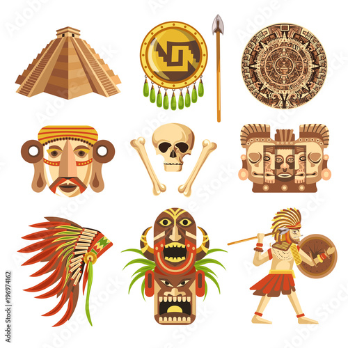 Maya traditional attributes and ancient priceless relics set