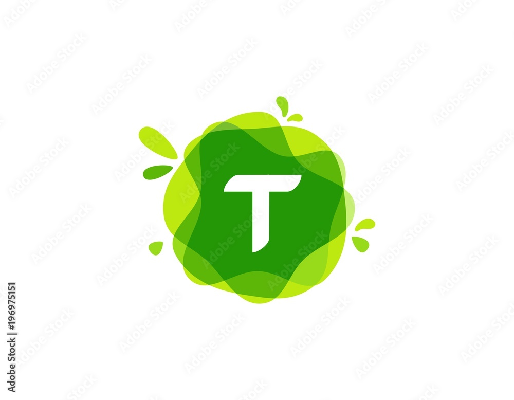 Letter T logo at green watercolor splash background. green nature logo vector Letter T logo at green watercolor splash background. green nature logo vector