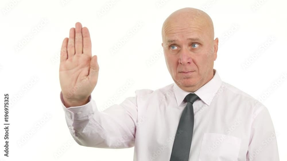 Businessman Stay Firm and Make Stop Hand Gestures Disagree Sign Forbidden Access Businessman Stay Firm and Make Stop Hand Gestures Disagree Sign Forbidden Access