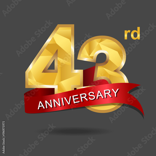 43rd anniversary, aniversary, years anniversary celebration logotype. Logo,numbers and ribbon anniversary.