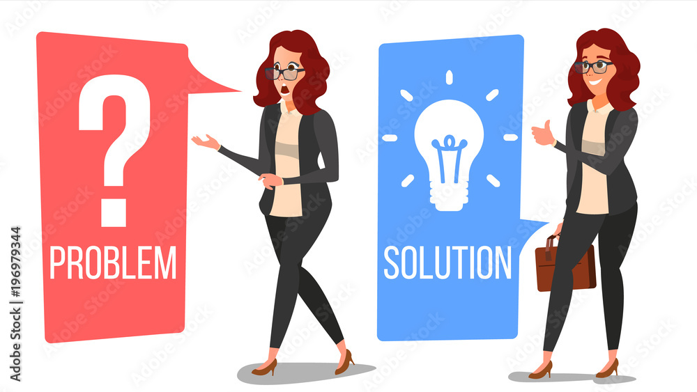 Problem Concept Vector. Thinking Woman. Problem Solving. Question Mark