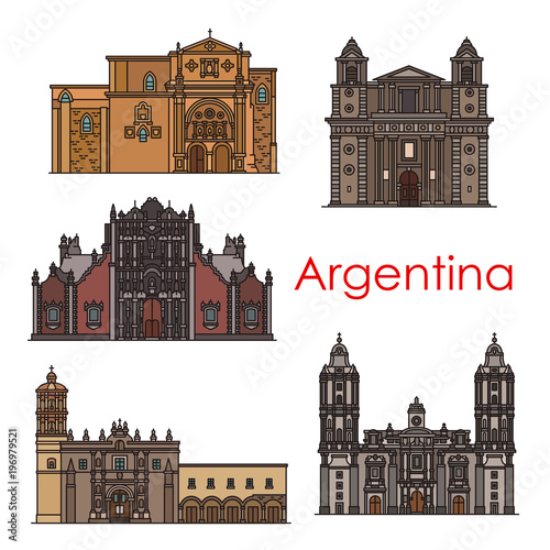 Argentina landmarks vector buildings line icons