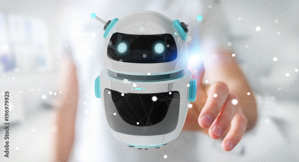 Fototapeta premium Businessman using digital chatbot robot application 3D rendering