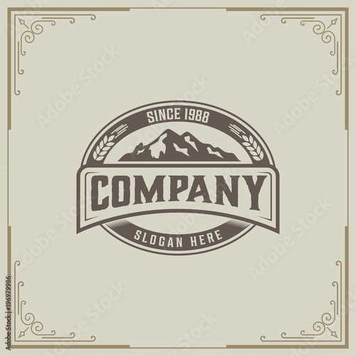 Mountain Design Element in Vintage Style for Logotype  Label  Badge and other design. vector illustration.
