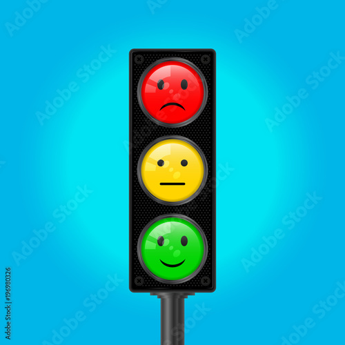 Traffic Lights with Emoticons, Vector Illustration