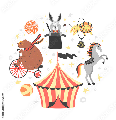 Vector illustration of circus animal. Cute cartoon characters. Isolated on white