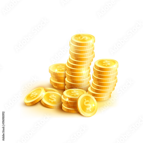 Vector coins icon of golden dollar coin cent stack