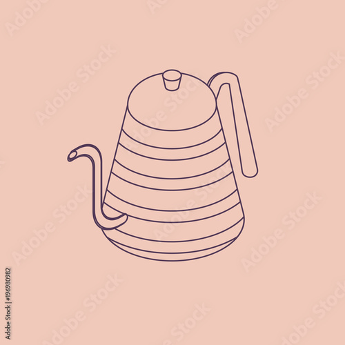 Vector illustration thin line sketch with 3D coffee or tea pot. Kettle in isometric flat style photo