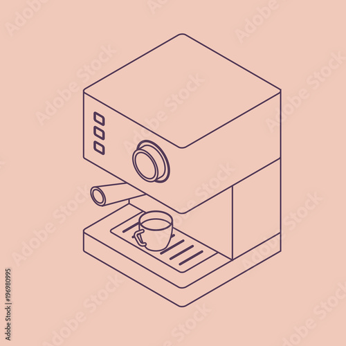 Vector illustration thin line sketch with 3D electric coffee machine. Coffee equipment in isometric flat style