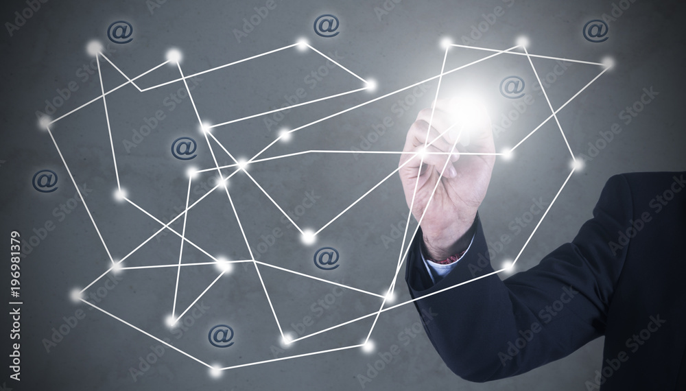 Businessman draws the structure of the network. Businessman draws the structure of the network.