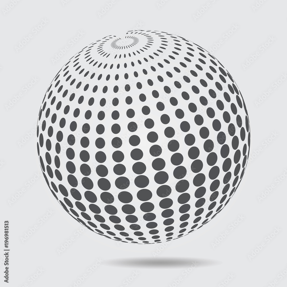 3D Sphere logo halftone pattern. Circle dotted design element isolated on white background. 3D Sphere logo halftone pattern. Circle dotted design element isolated on white background.