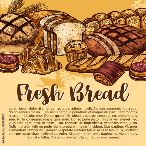 Vector bread sketch poster for bakery shop
