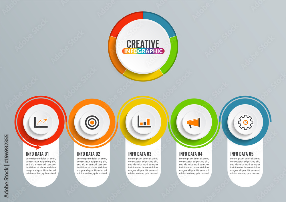 Abstract 3D infographic template with a five steps for success. Business circle template with options for brochure, diagram, workflow, timeline, web design. Vector EPS 10 Abstract 3D infographic template with a five steps for success. Business circle template with options for brochure, diagram, workflow, timeline, web design. Vector EPS 10