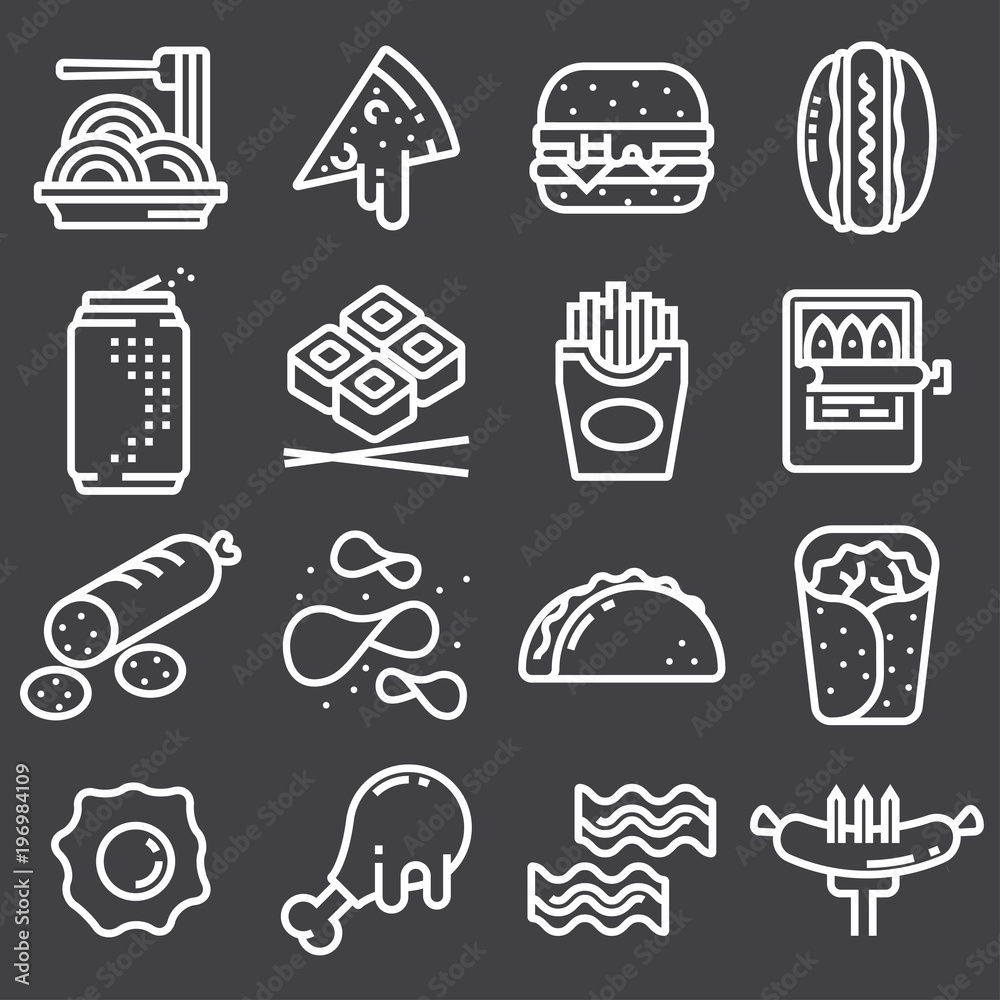 Fototapeta premium Set of Line Food Icons