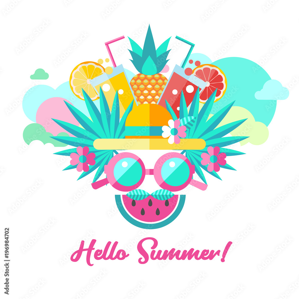 Hello summer. Vector clipart.