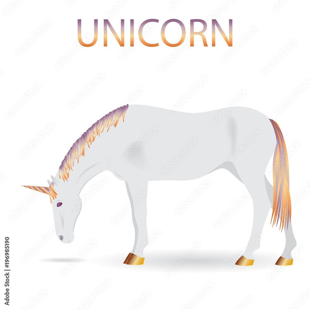 Magical white Unicorn with multicolored mane,tail and horn.Vector ...