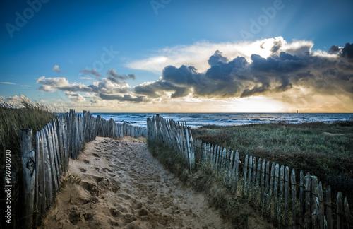 Fototapeta Naklejka Na Ścianę i Meble -  Chemin clôturé vers la plage de la Paracou (Les Sables d'Olonne, France)