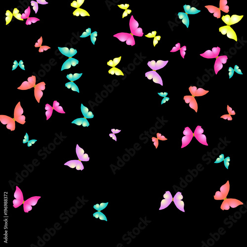 Summer Background with Colorful Butterflies. Simple Feminine Pattern for Card, Invitation, Print. Trendy Decoration with Beautiful Butterfly Silhouettes. Vector Background with Moth