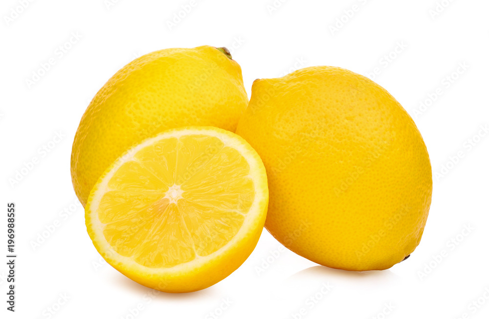 whole and half with slice lemon fruit isolated on white background