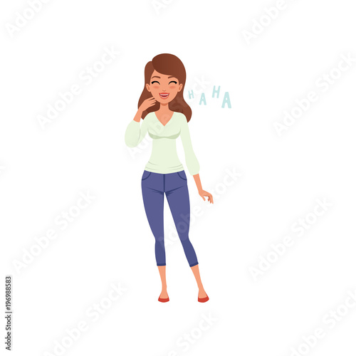 Beautiful young woman laughing vector Illustration on a white background